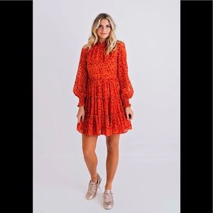 Karlie Leopard Print Burnout Dress Red Orange M